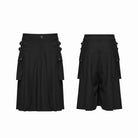 PUNK RAVE Men's Punk Buckle Straps Big Pockets Pleated Pants Black