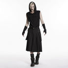 PUNK RAVE Men's Punk Buckle Straps Big Pockets Pleated Pants Black