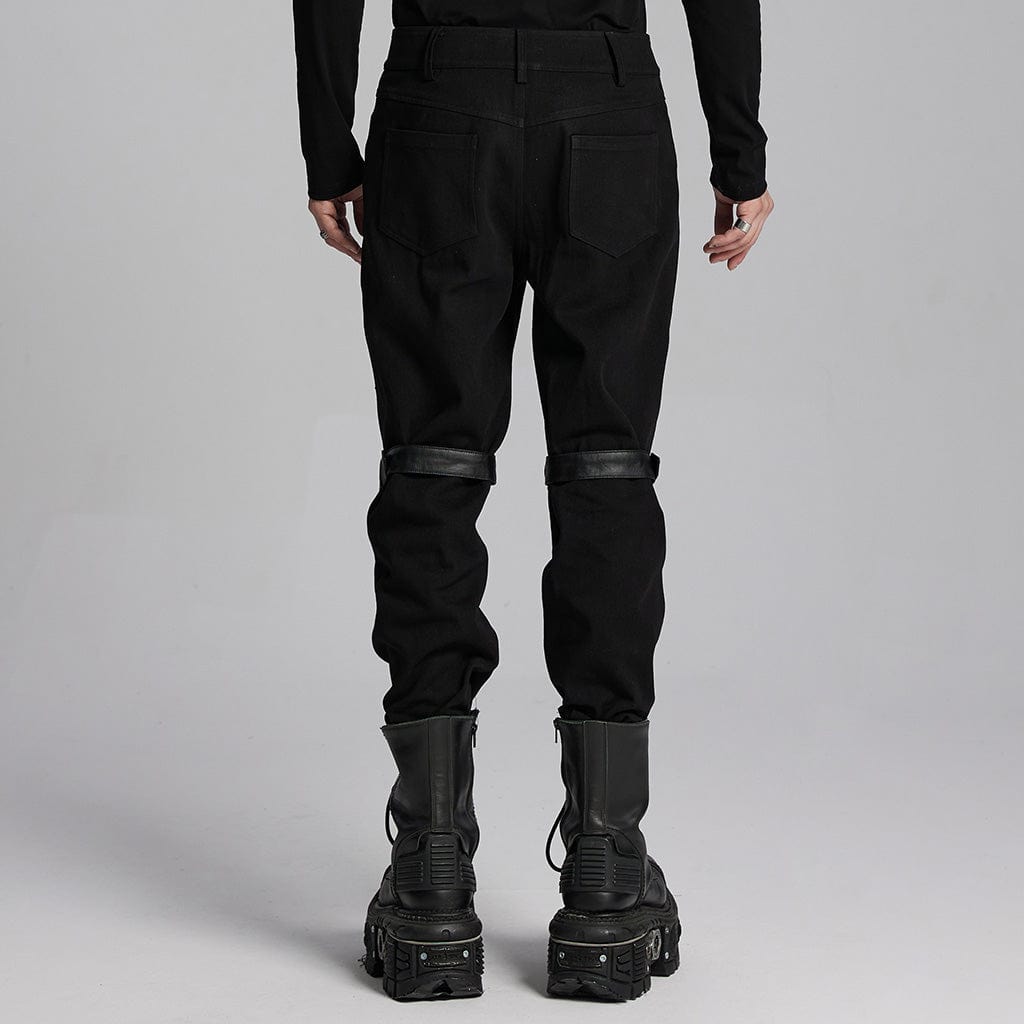 PUNK RAVE Men's Punk Buckle-up Eyelets Ring Pants