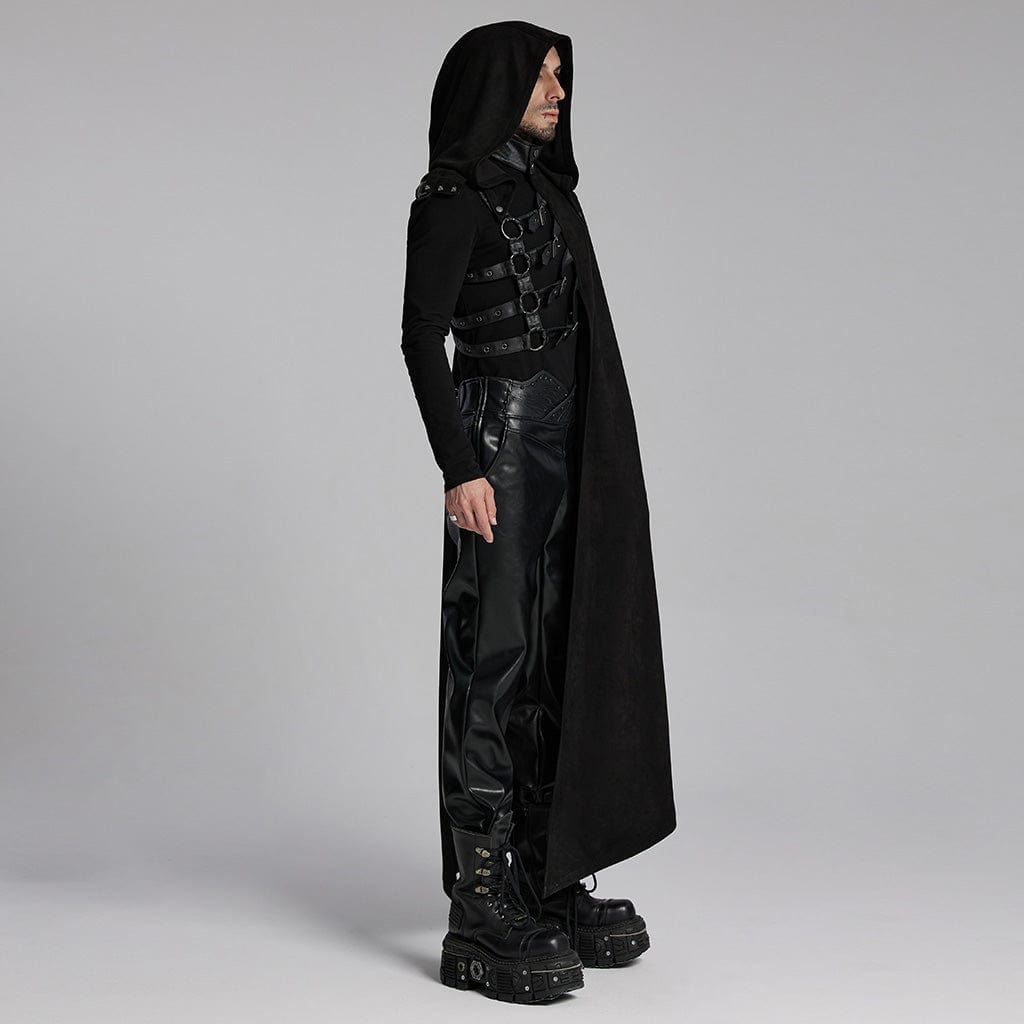 PUNK RAVE Men's Punk Buckle-up Rivets Cloak with Hood