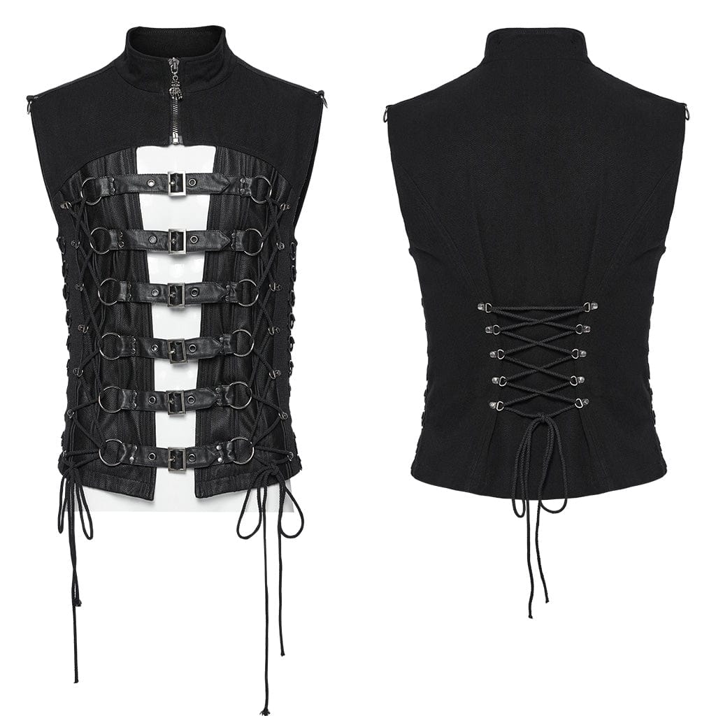 PUNK RAVE Men's Punk Buckle-up Spaghetti Strap Vest