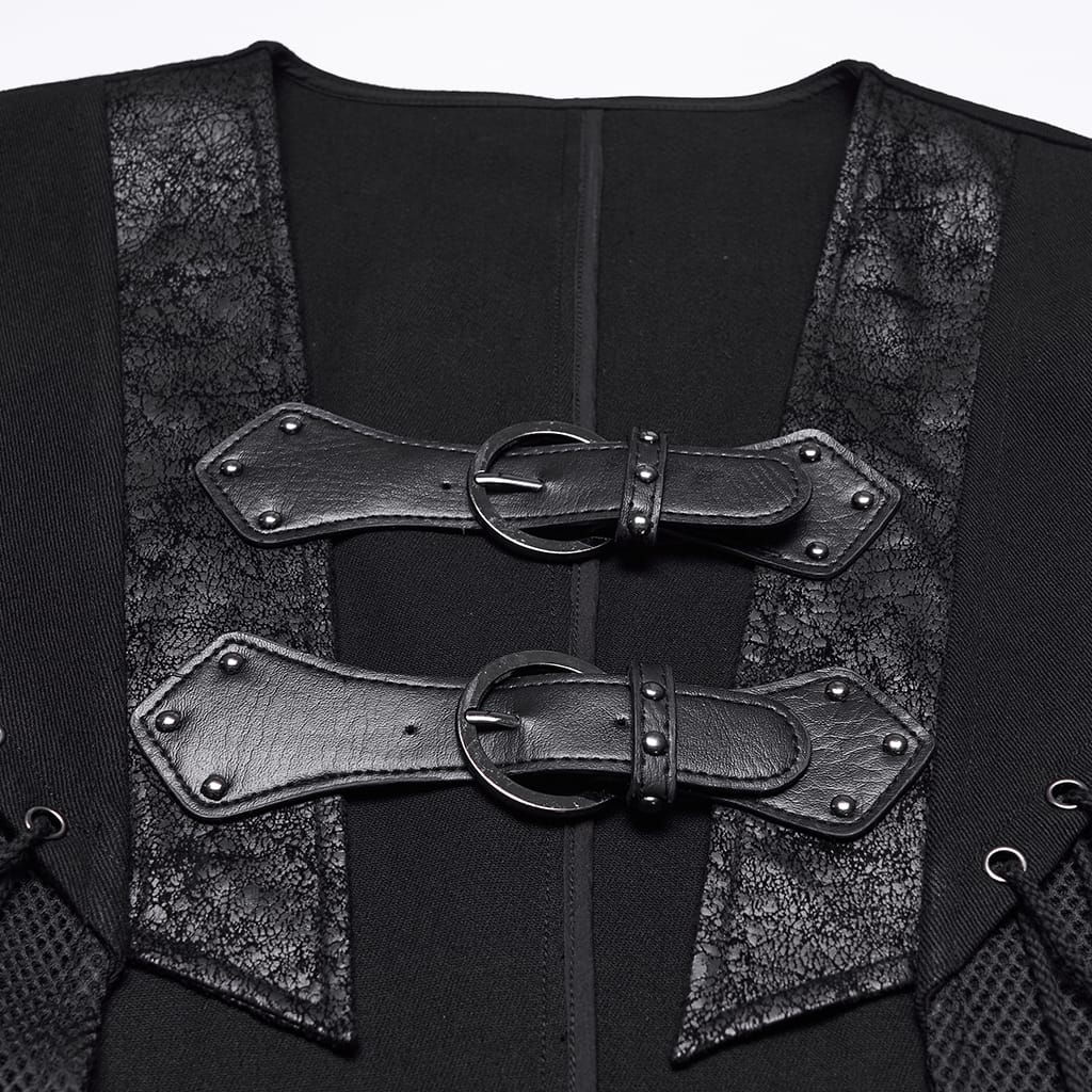 PUNK RAVE Men's Punk Buckle-up Straps Cutout Vest