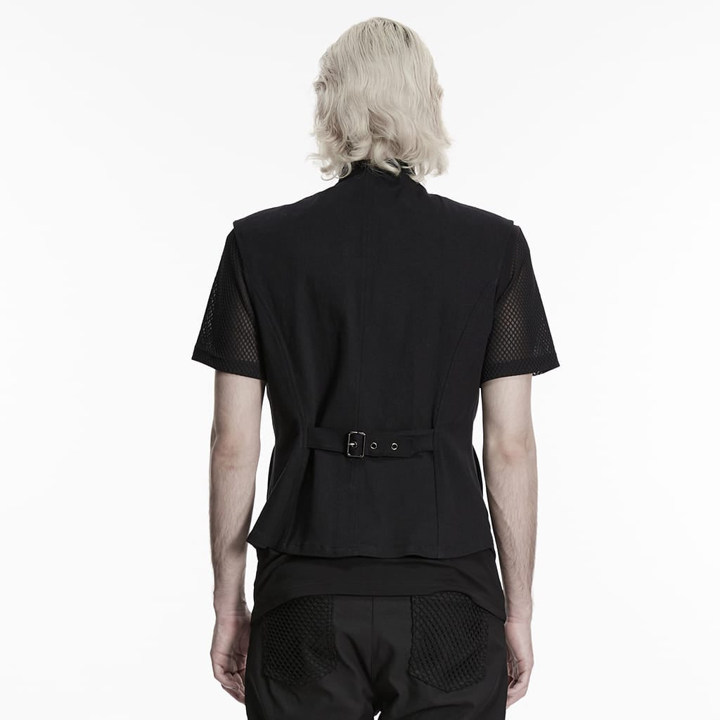 PUNK RAVE Men's Punk Buckle-up Straps Cutout Vest