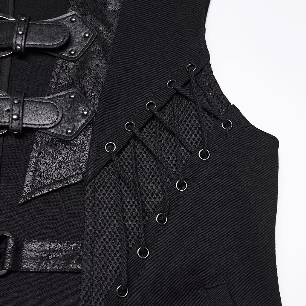 PUNK RAVE Men's Punk Buckle-up Straps Cutout Vest