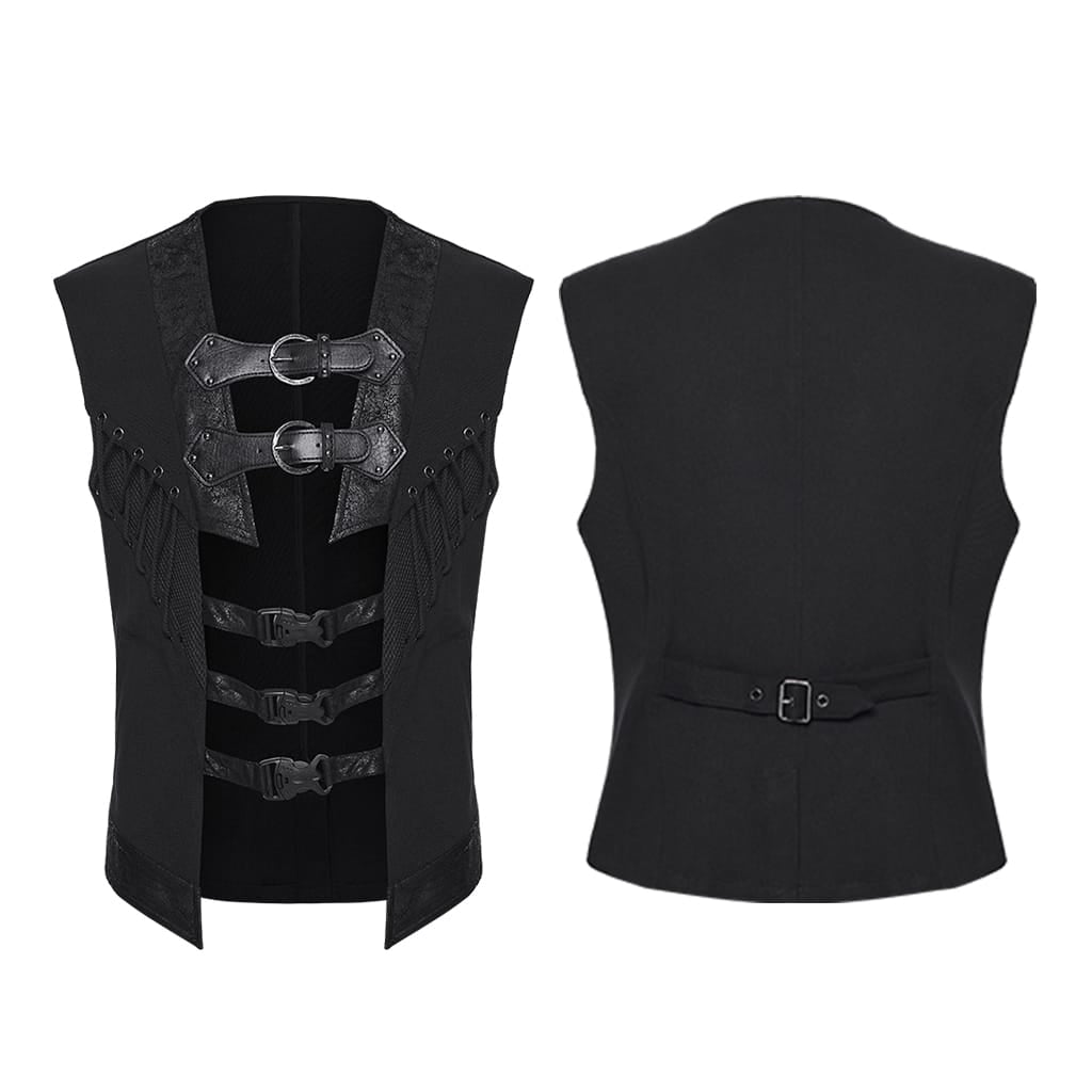 PUNK RAVE Men's Punk Buckle-up Straps Cutout Vest