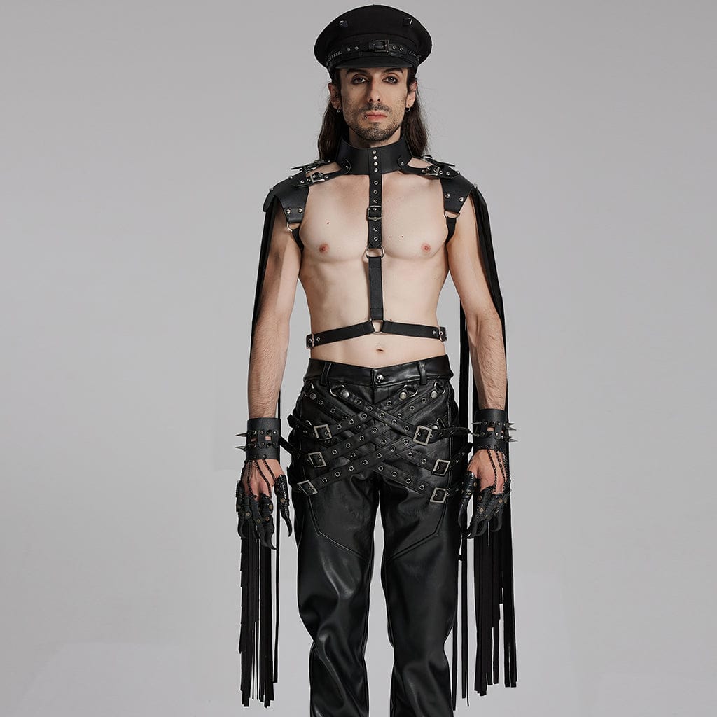 PUNK RAVE Men's Punk Buckle-up Tassels Body Harness