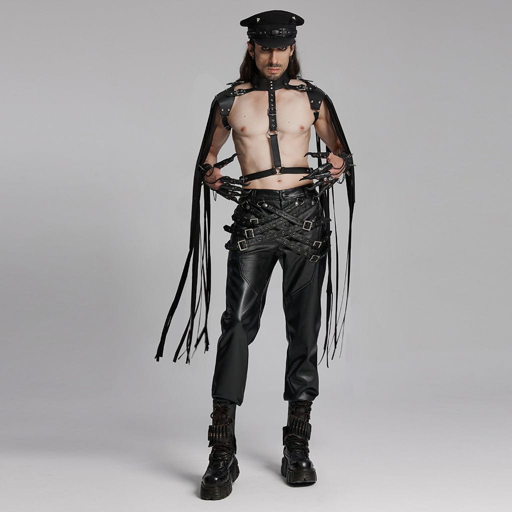 PUNK RAVE Men's Punk Buckle-up Tassels Body Harness