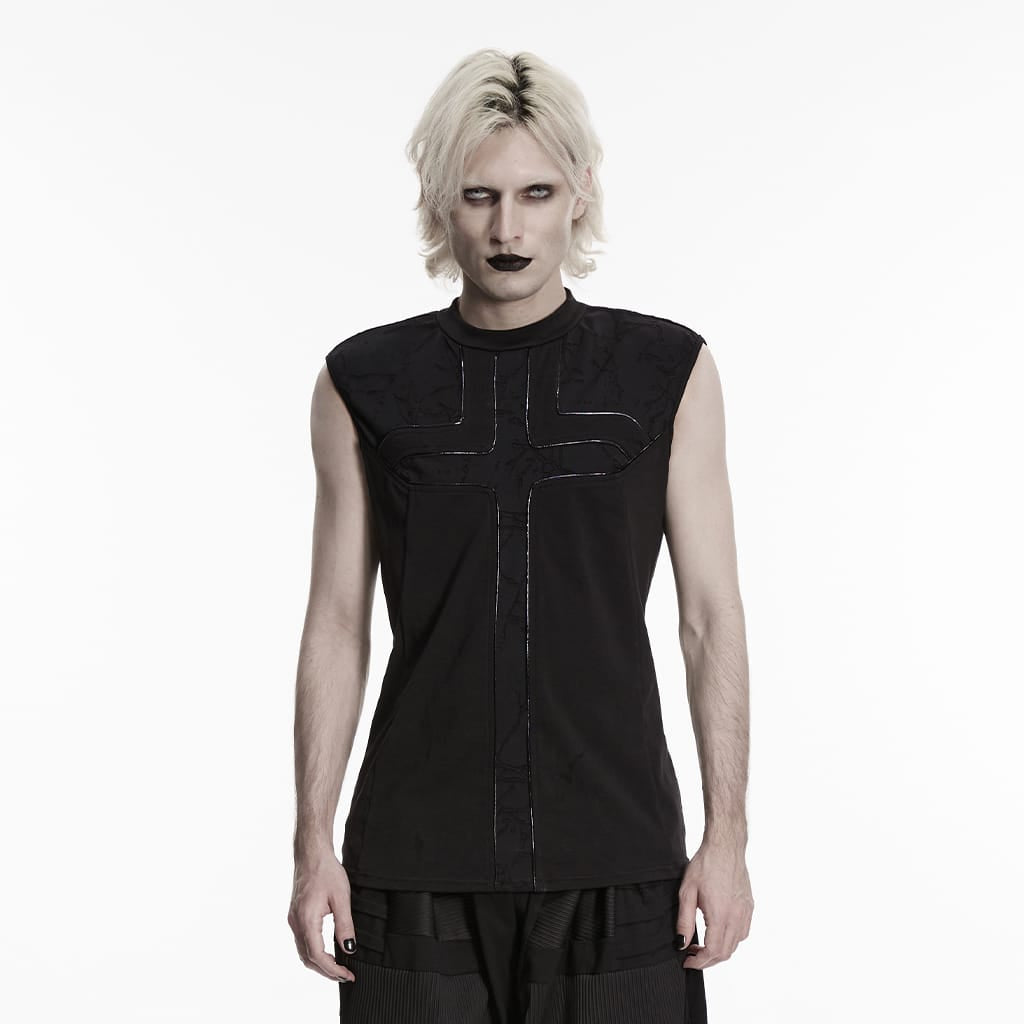 PUNK RAVE Men's Punk Cross Minimalist Tank Top