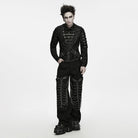 PUNK RAVE Men's Punk Cross-Structure Eyelet Buckle Strap Lace-up Vest