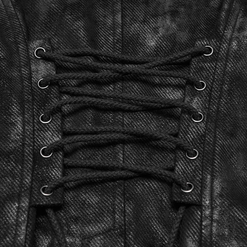 PUNK RAVE Men's Punk Cross-Structure Eyelet Buckle Strap Lace-up Vest
