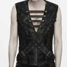 PUNK RAVE Men's Punk Cross-Structure Eyelet Buckle Strap Lace-up Vest