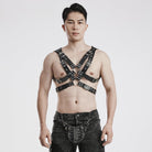 PUNK RAVE Men's Punk Crossed Faux Leather Harness