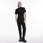 PUNK RAVE Men's Punk D-rings Mesh Splice Short Sleeved Top