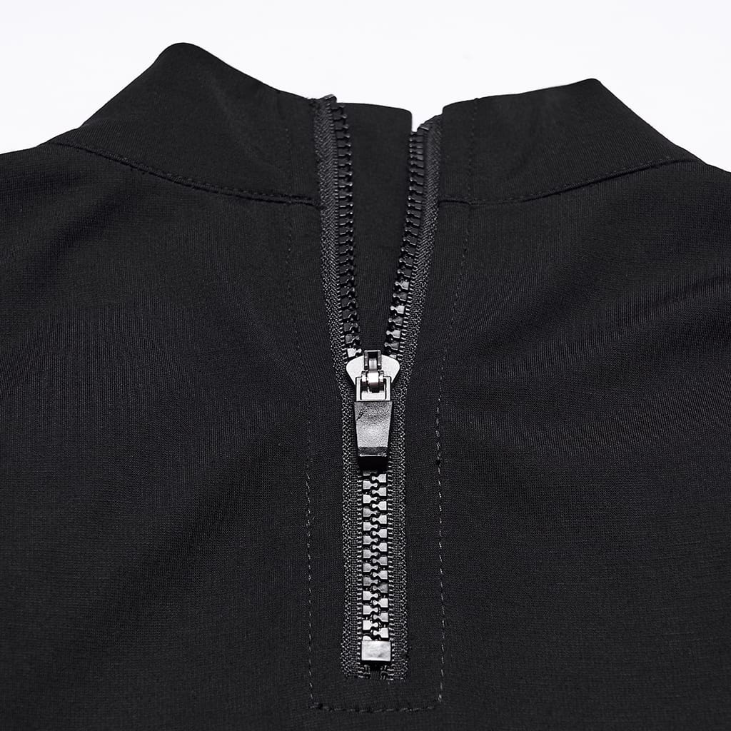 PUNK RAVE Men's Punk D-rings Mesh Splice Short Sleeved Top
