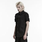 PUNK RAVE Men's Punk D-rings Rivets Short Sleeved Shirt