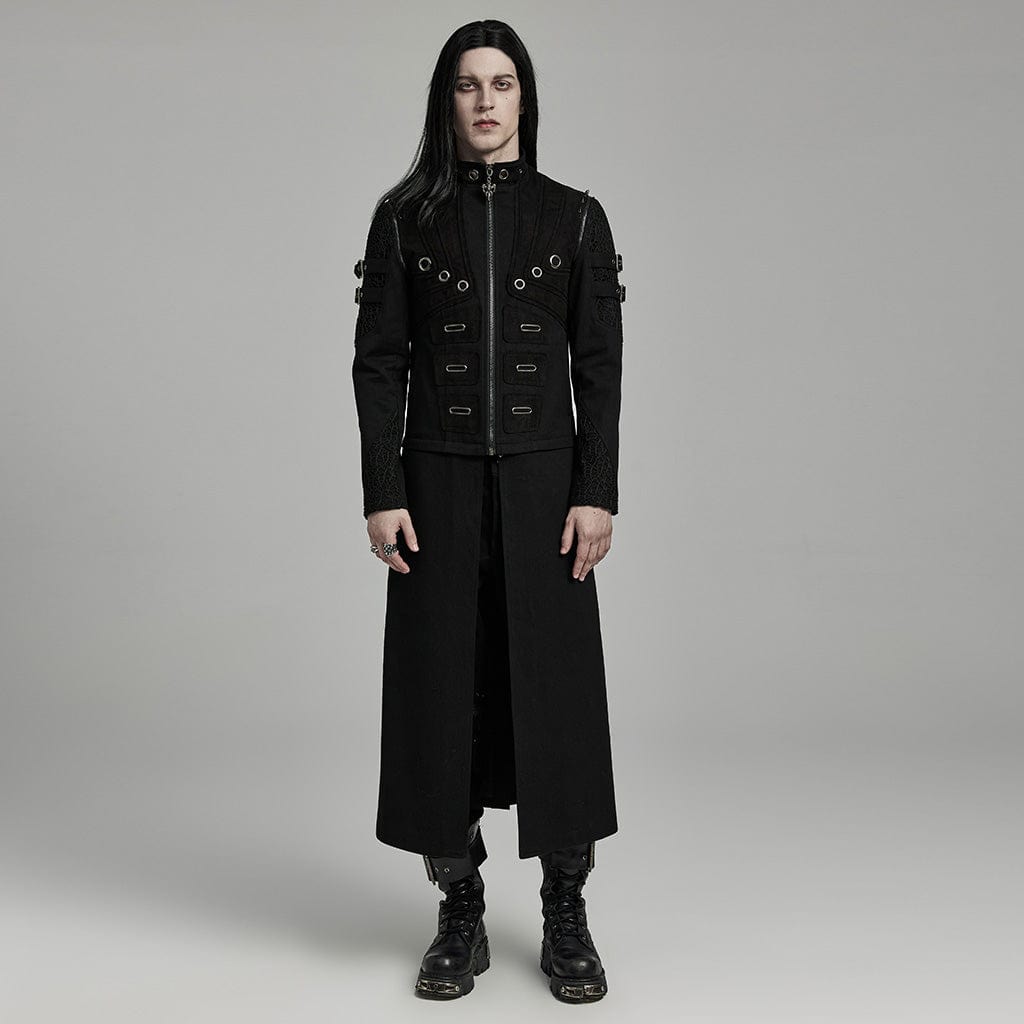 PUNK RAVE Men's Punk Detached Multi-Purpose Studded Coat