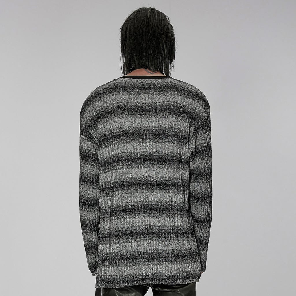 PUNK RAVE Men's Punk Double Color Striped Sweater