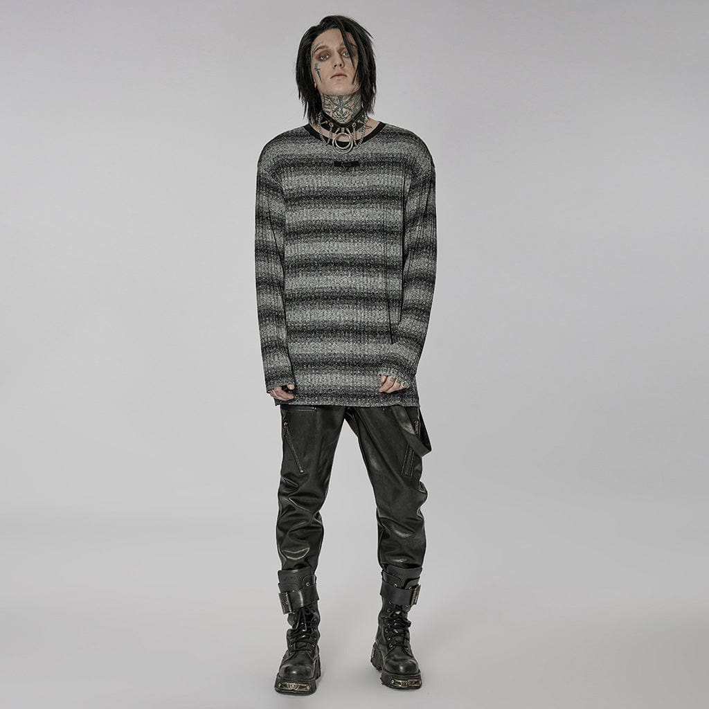 PUNK RAVE Men's Punk Double Color Striped Sweater