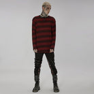 PUNK RAVE Men's Punk Double Color Striped Sweater