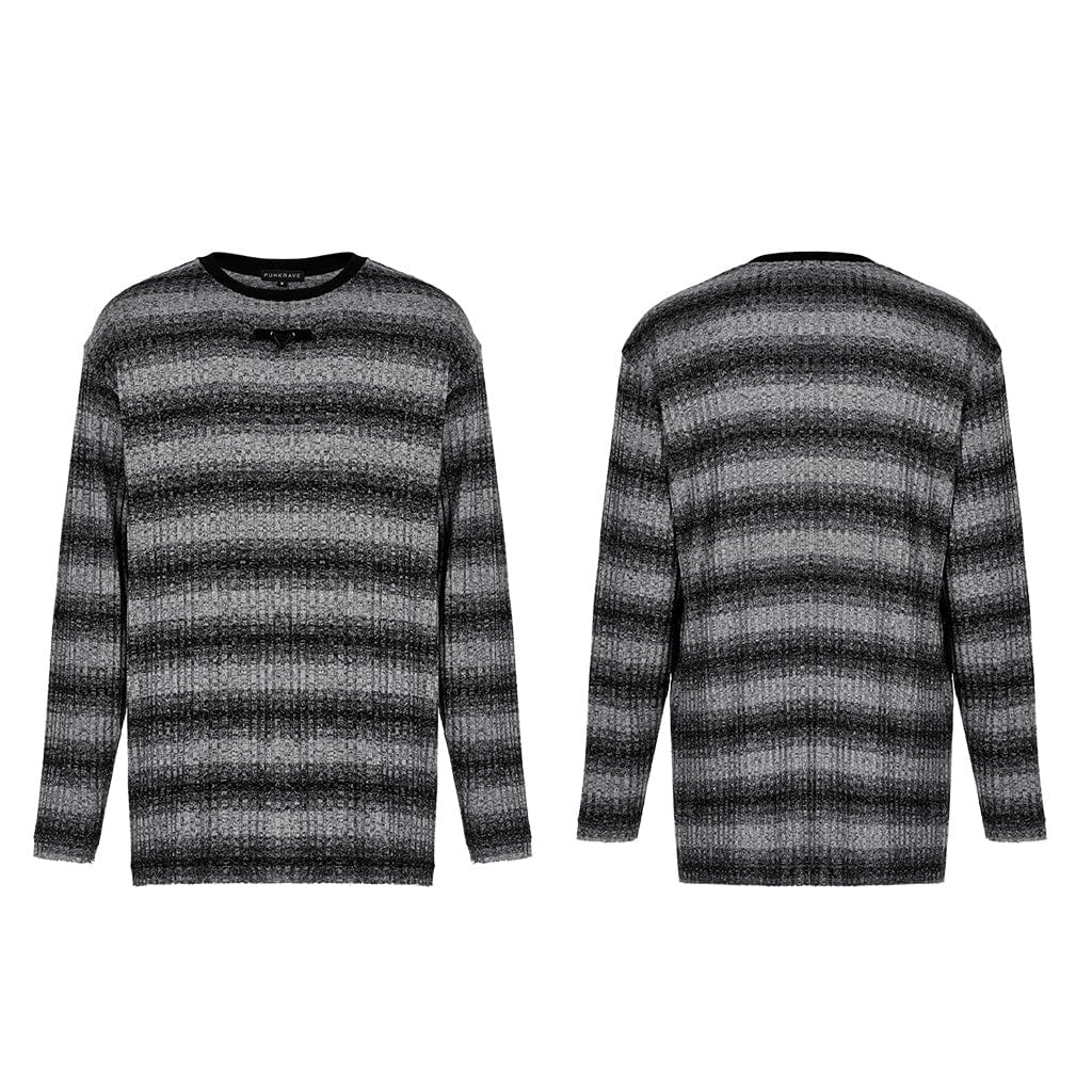 PUNK RAVE Men's Punk Double Color Striped Sweater