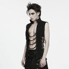 PUNK RAVE Men's Punk Eyelet Chain Safety Pin Stand Collar Vest