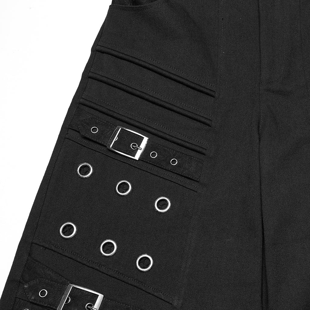 PUNK RAVE Men's Punk Eyelet Ripped Straight Pants