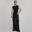 PUNK RAVE Men's Punk Eyelet Ripped Straight Pants