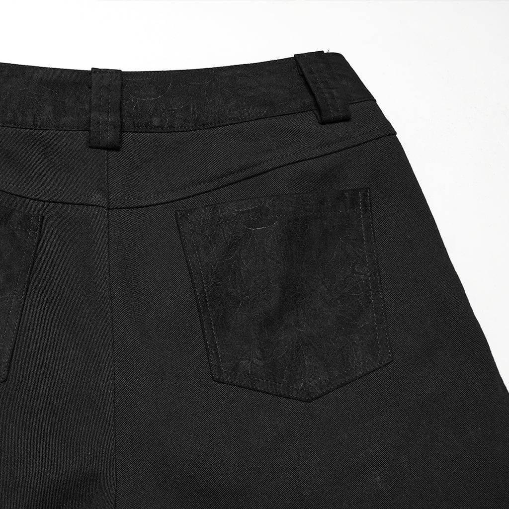 PUNK RAVE Men's Punk Eyelet Ripped Straight Pants
