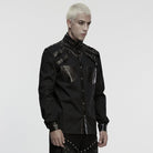 PUNK RAVE Men's Punk Eyelet Rivet Buckle-up Strap Stand Collar Shirt