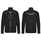 PUNK RAVE Men's Punk Eyelet Rivet Buckle-up Strap Stand Collar Shirt