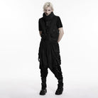 PUNK RAVE Men's Punk Eyelet & Rivet Strap Distressed Drop-crotch Pants Black