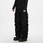 PUNK RAVE Men's Punk Eyelet Strap Studded Ruched Loose Pants
