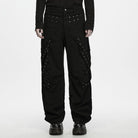 PUNK RAVE Men's Punk Eyelet Strap Studded Ruched Loose Pants