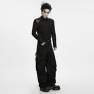 PUNK RAVE Men's Punk Eyelet Strap Studded Ruched Loose Pants