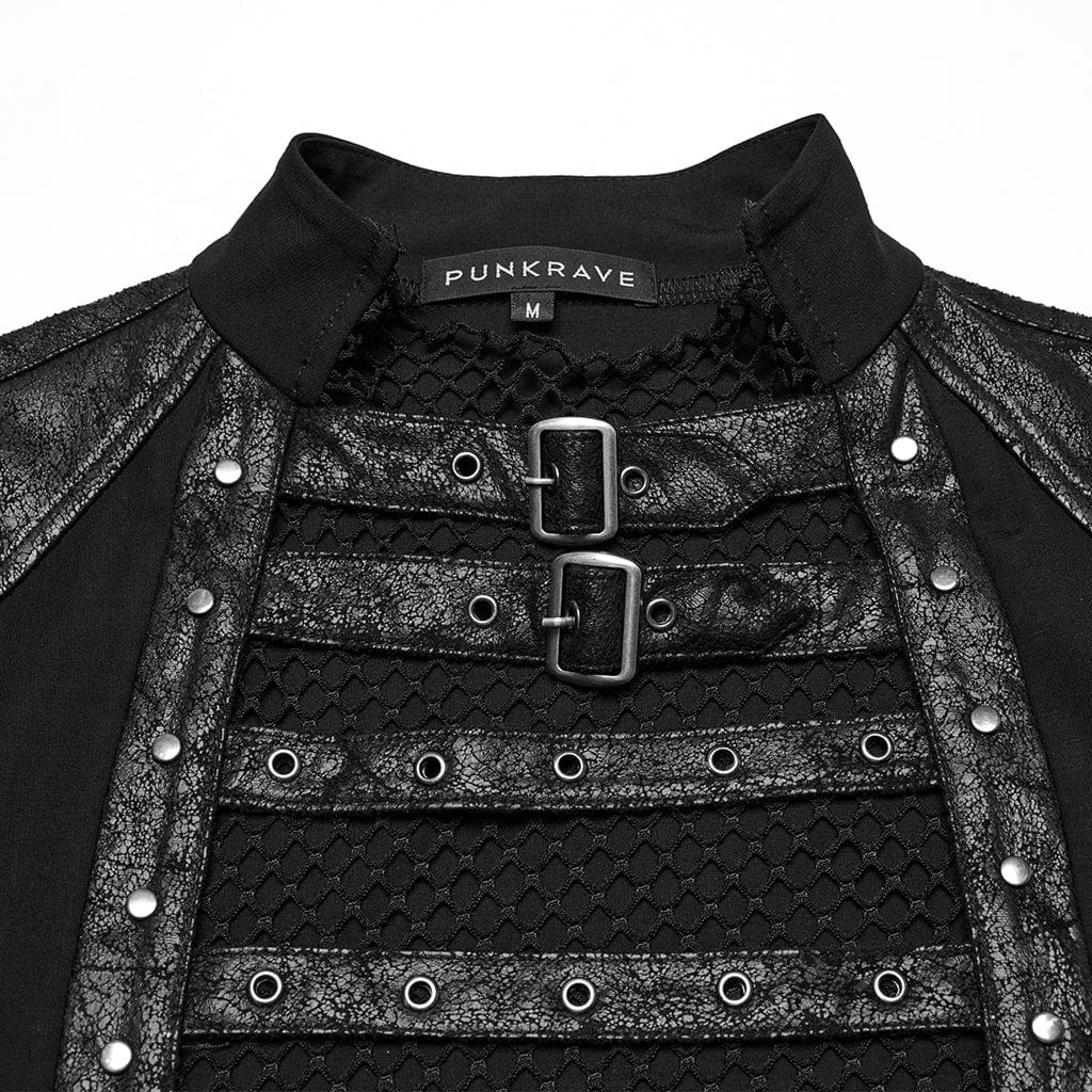 PUNK RAVE Men's Punk Eyelet Straps Mesh Splice Vest
