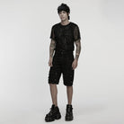 PUNK RAVE Men's Punk Eyelet Straps Ripped Shorts