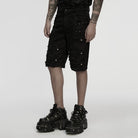 PUNK RAVE Men's Punk Eyelet Straps Ripped Shorts