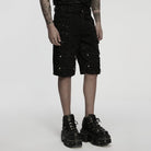 PUNK RAVE Men's Punk Eyelet Straps Ripped Shorts