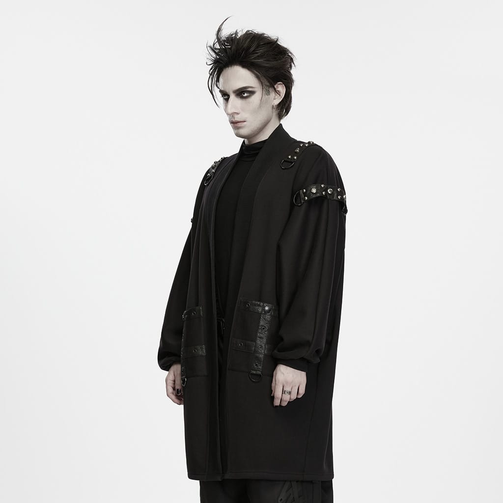 PUNK RAVE Men's Punk Eyelet Studded Large Pocket Lantern Sleeve Cardigan