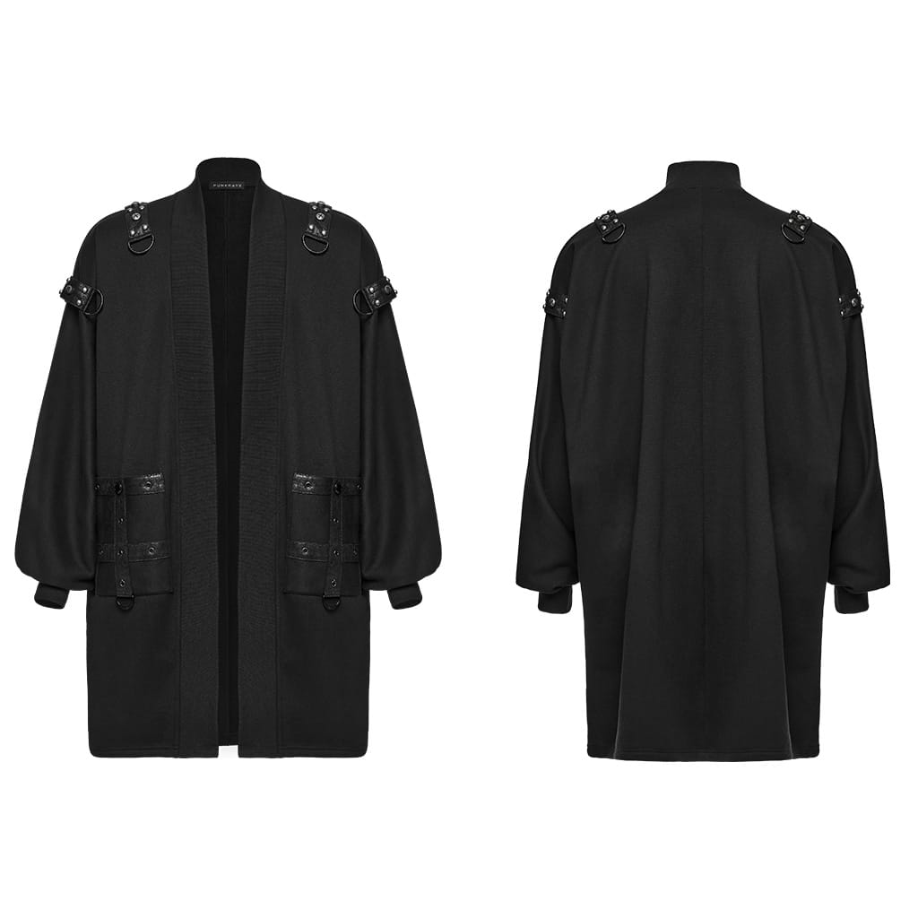 PUNK RAVE Men's Punk Eyelet Studded Large Pocket Lantern Sleeve Cardigan