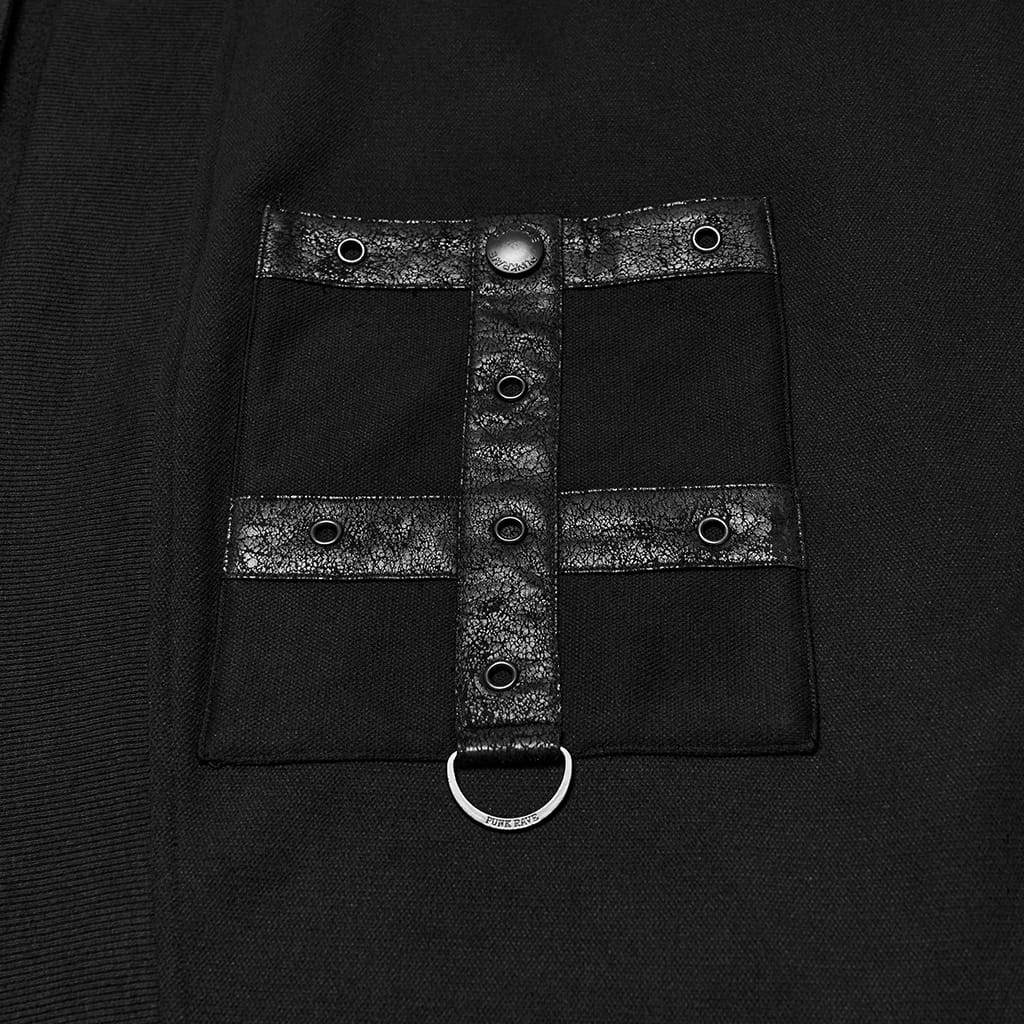 PUNK RAVE Men's Punk Eyelet Studded Large Pocket Lantern Sleeve Cardigan
