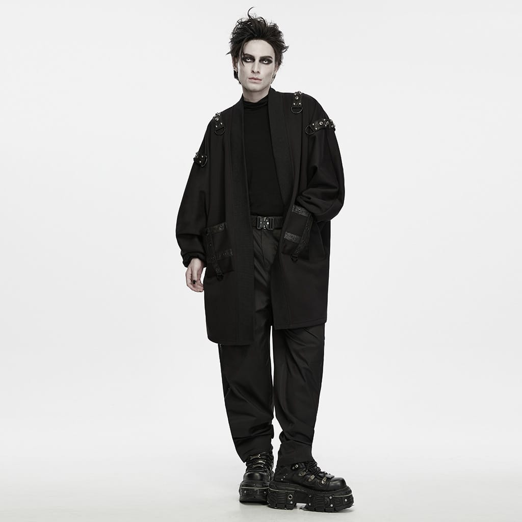 PUNK RAVE Men's Punk Eyelet Studded Large Pocket Lantern Sleeve Cardigan