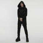 PUNK RAVE Men's Punk Eyelet Turn-down Collar Hooded Jacket