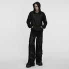 PUNK RAVE Men's Punk Eyelets Ripped Loose Hoodie