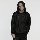 PUNK RAVE Men's Punk Eyelets Ripped Loose Hoodie