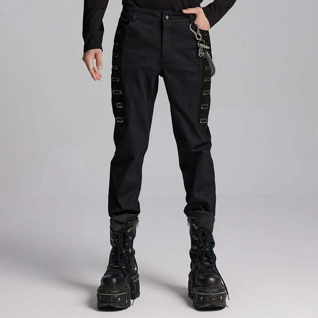 PUNK RAVE Men's Punk Eyelets Skull Button Pants