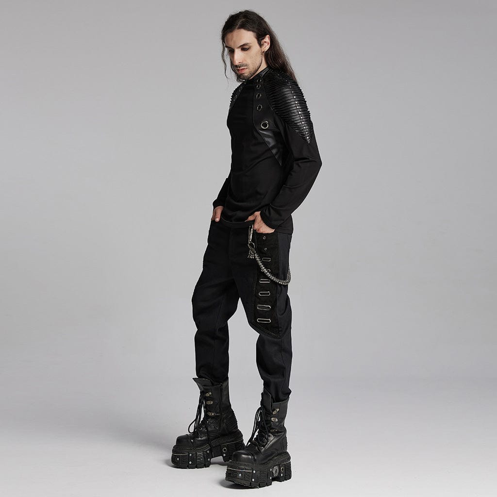 PUNK RAVE Men's Punk Eyelets Skull Button Pants