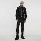 PUNK RAVE Men's Punk Eyelets Turn-down Collar Splice Shirt