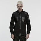 PUNK RAVE Men's Punk Eyelets Turn-down Collar Splice Shirt