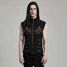 PUNK RAVE Men's Punk Faux Leather Big-pocket Black Red Vest